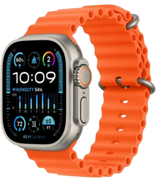 Apple Watch Series Ultra 2 49mm Natural Titanium Case with Orange Ocean Band One Size